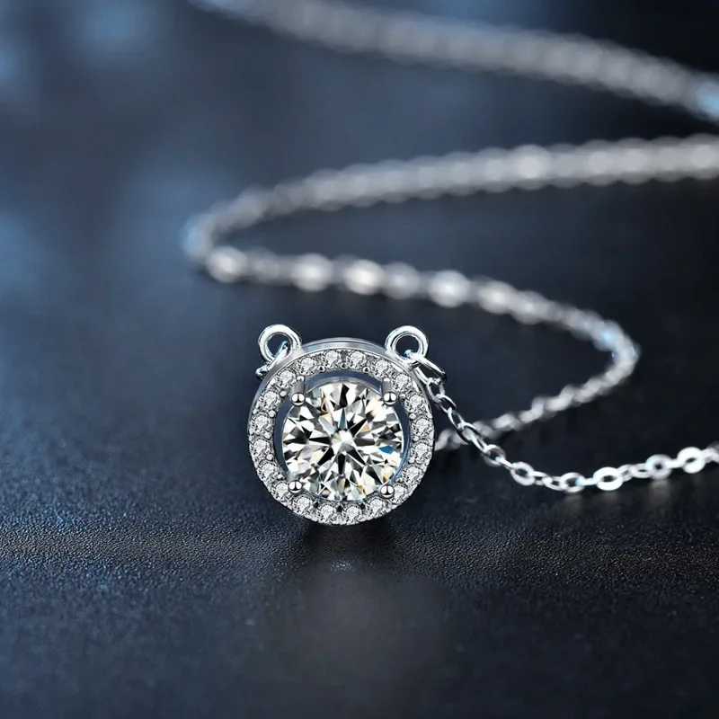 Light luxury 925 sterling silver round moissanite necklace for women, anniversary valentine's day gift