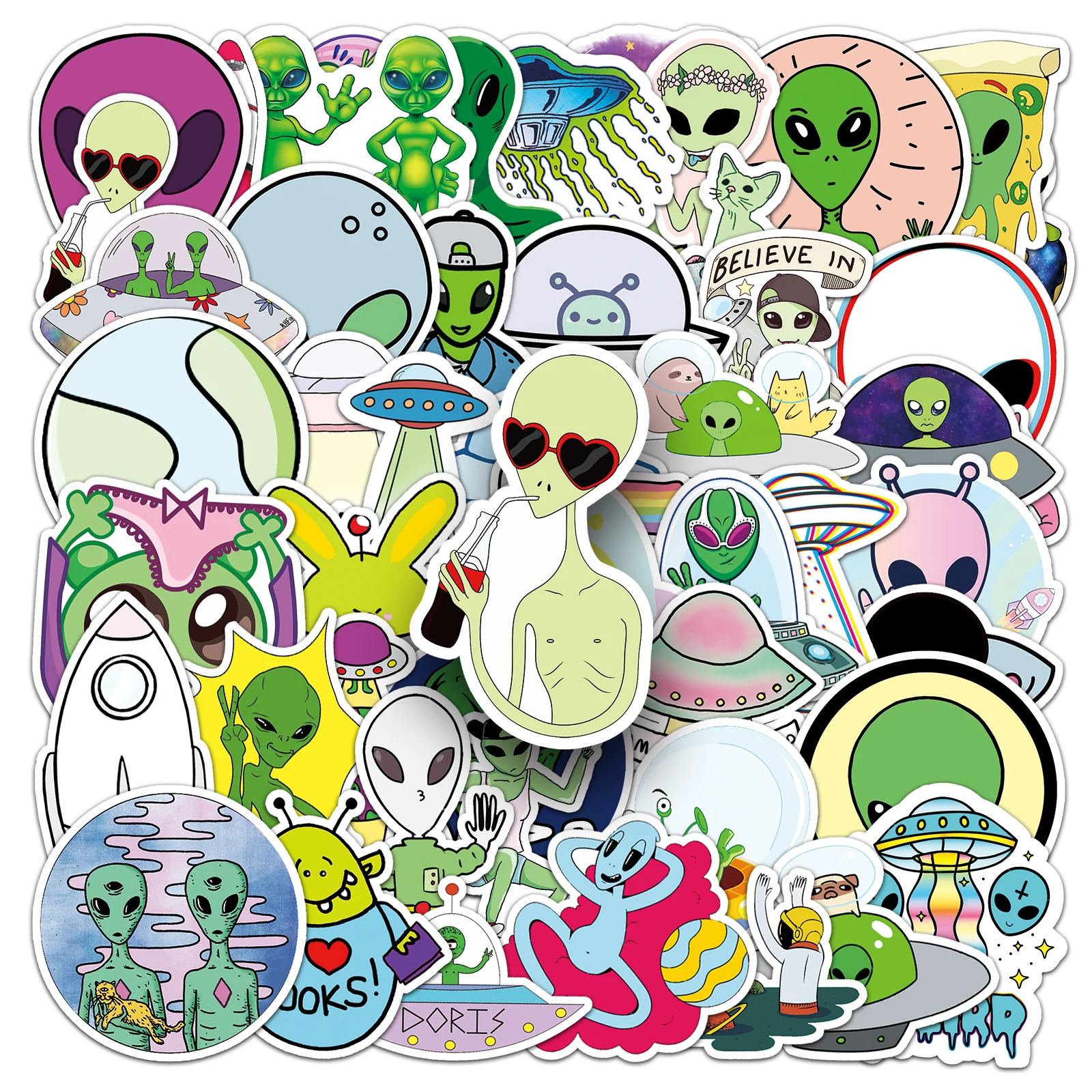 50pcs et ufo Serie Cartoon niedlich lustig Alien Cartoon wasserdicht Aufkleber Skateboard ing Snowboard Retro Vinyl Aufkleber