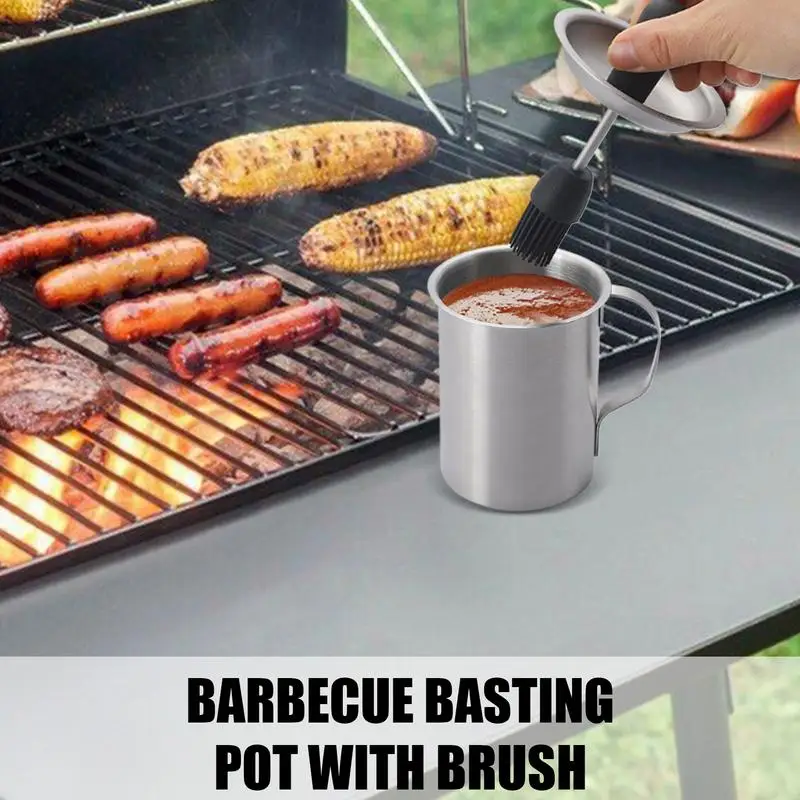 Basting Pot And Brush Set For Grilling Multifunctional Sauce Pot And Brush Set BBQ Basting Pot With Basting Brushes Set