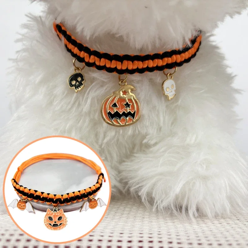 

Halloween pet colla Pet Collar Breakaway hand-woven dog cat pendant small dog collar Halloween Funny Pumpkin ghost Decoration