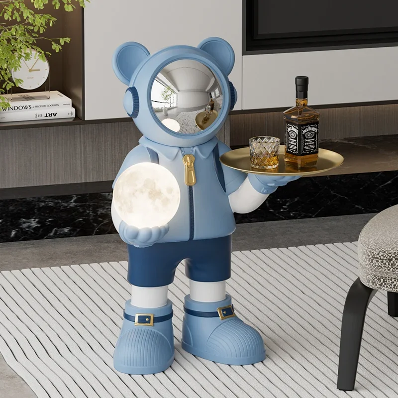 Imagem -02 - Grande Modelo do Urso Spaceman Estatuetas Lâmpada de Lua Luxo Claro Escultura do Assoalho da Sala de Estar Decoração da Bandeja Estilo Nórdico