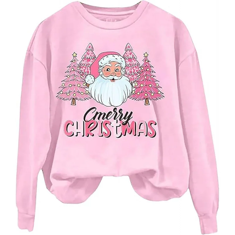 

Merry Christmas sportswear new fashionable women's pink snowflake printed long sleeve lightweight top