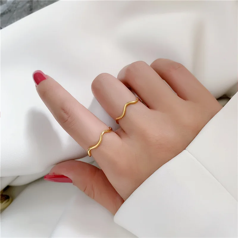 Stainless Steel Minimalist Sea Wave Shape Ring Elegant Fashion Couple Rings For Women Charming Jewelry Wedding Trendy Fine Gifts