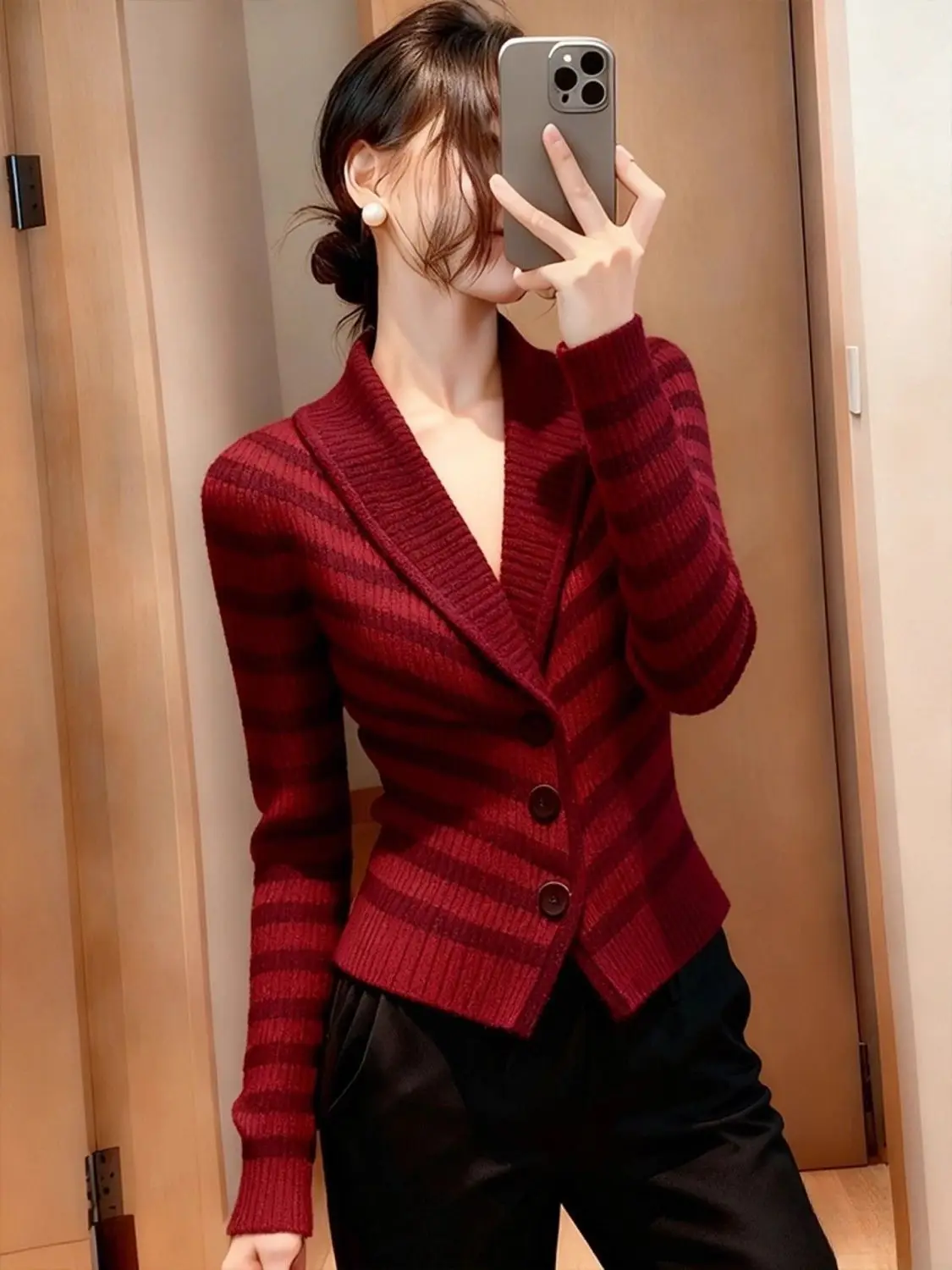 

Винтажный вязаный пуловер в красную полоску, сексуальный свитер с v-образным вырезом и длинными рукавами, топы, элегантная роскошная женская внутренняя одежда, зимний офисный наряд