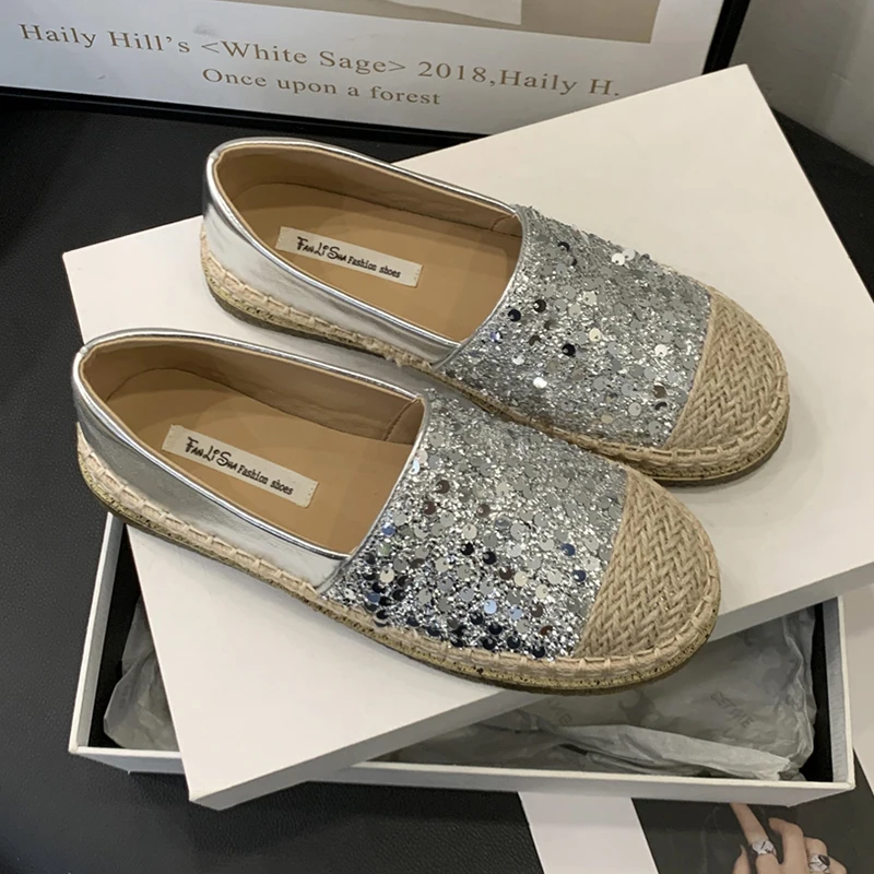 

Luxury Sequin Design New Fisherman Shoes Women's Slip-on shoes Textile Slip Rope Sole Four Season Women Flats Shoes Casual Shoes