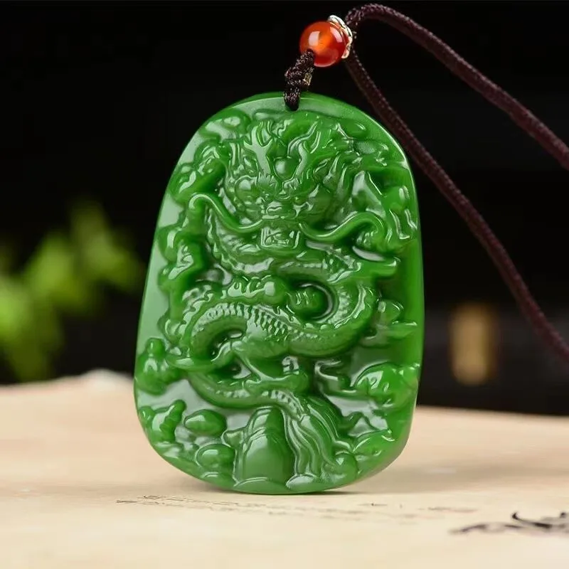 Natural Green Jade Hand Carved Dragon Amulet Pendant Necklace Charm Jewelry For Women Men Luck Amulet Jewelry