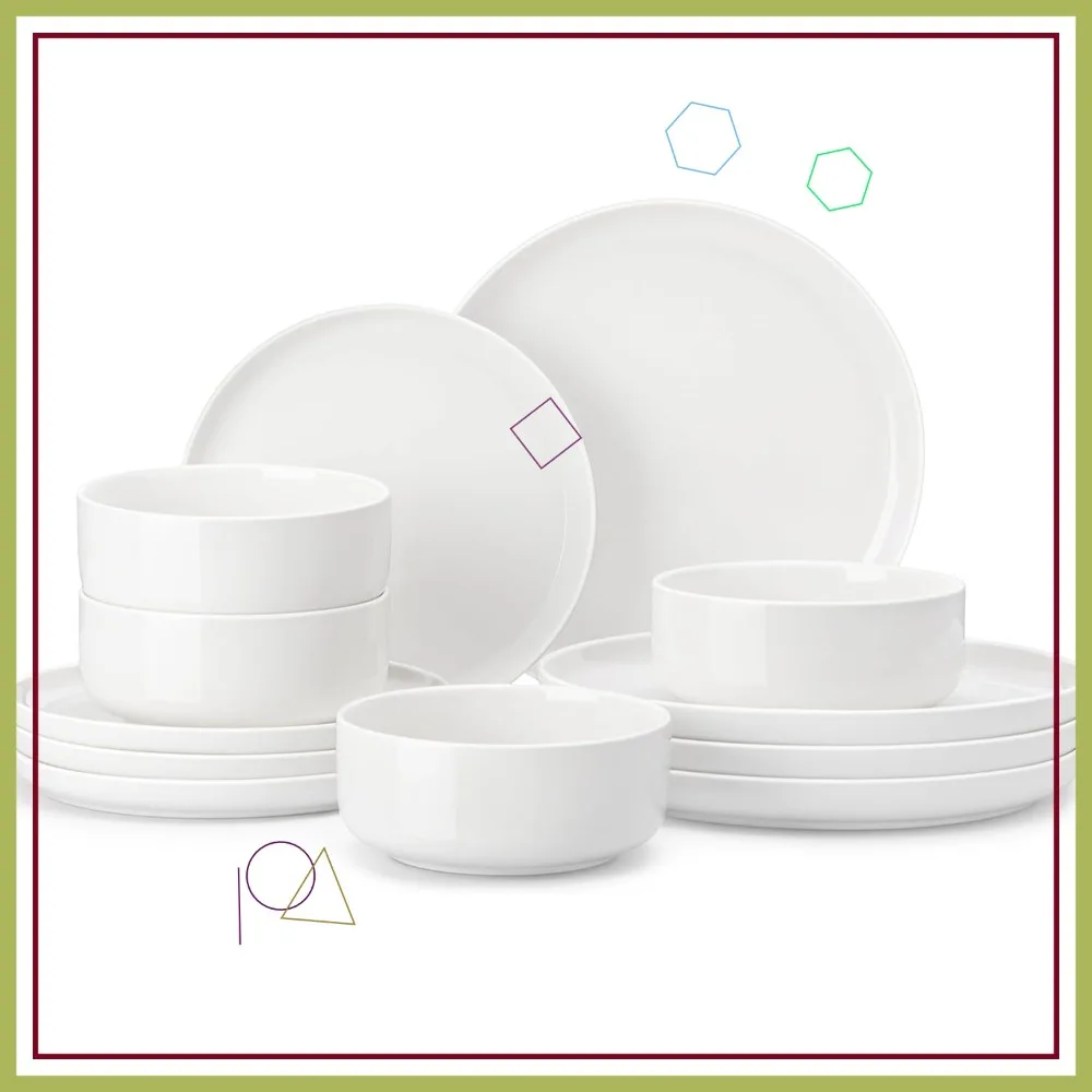 

12-Piece Porcelain Dinnerware Set, Chip-Resistant Ceramic Plates and Bowls for 4, White LUNA Series