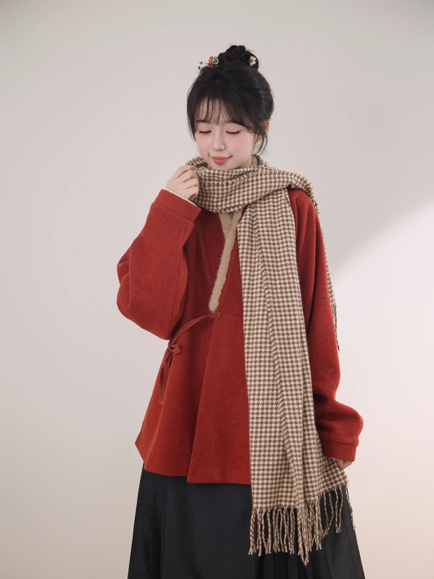 

Autumn Wood Hanfu View Moon Store Anniversary 50 Wool Pair Wear Stand Collar Bow Sve Bag Skirt Set Women's Traditional Chi...