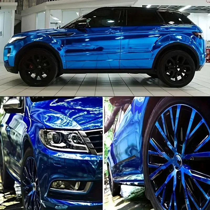 Self-Adhesive Rainbow Mirror Chrome Blue PVC Car Wrap Film UV Protected Anti-Scratch Color-Changing Body Position Cover