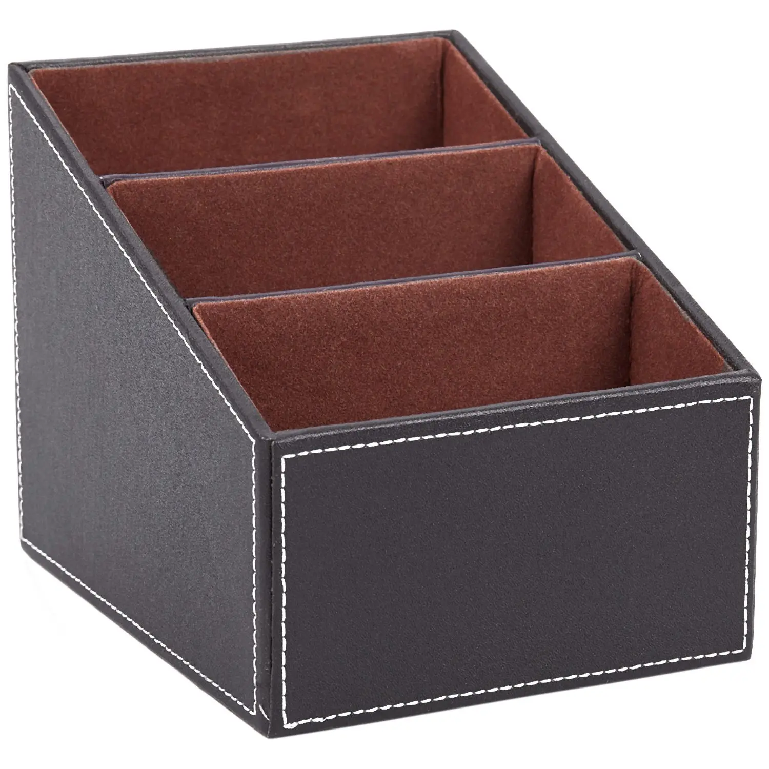 1Pcs Leather Remote Control CD Organizer Phone Desktop Storage Box(Brown)-A09I