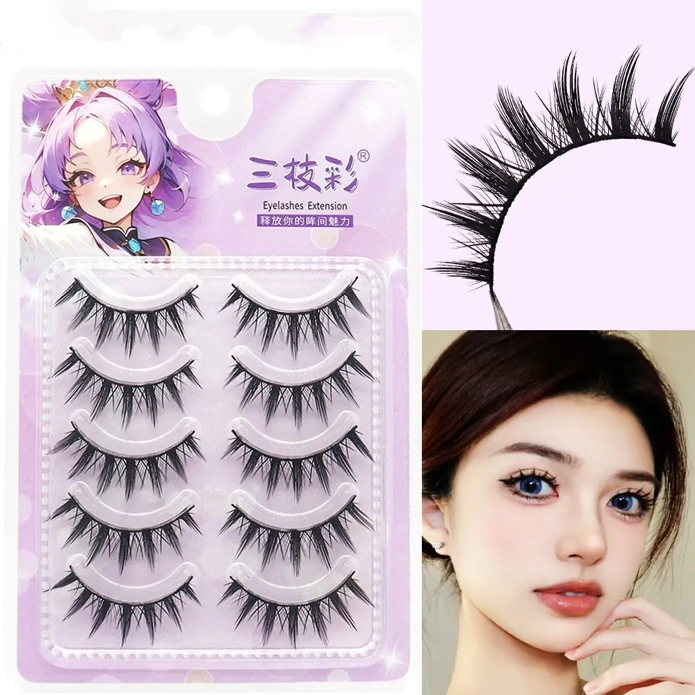 5 Paar Make-up-Feenwimpern im Thai-Stil, stachelig, für Cosplay, Maskerade, Party, Wimpernstreifen, Wispy, zum Erstellen von wunderschönen Make-up-Manga-Wimpern für Frauen