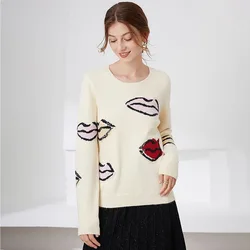 Jersey de cuello redondo para mujer, suéter de punto de manga larga, Tops versátiles informales de estilo occidental, Otoño e Invierno