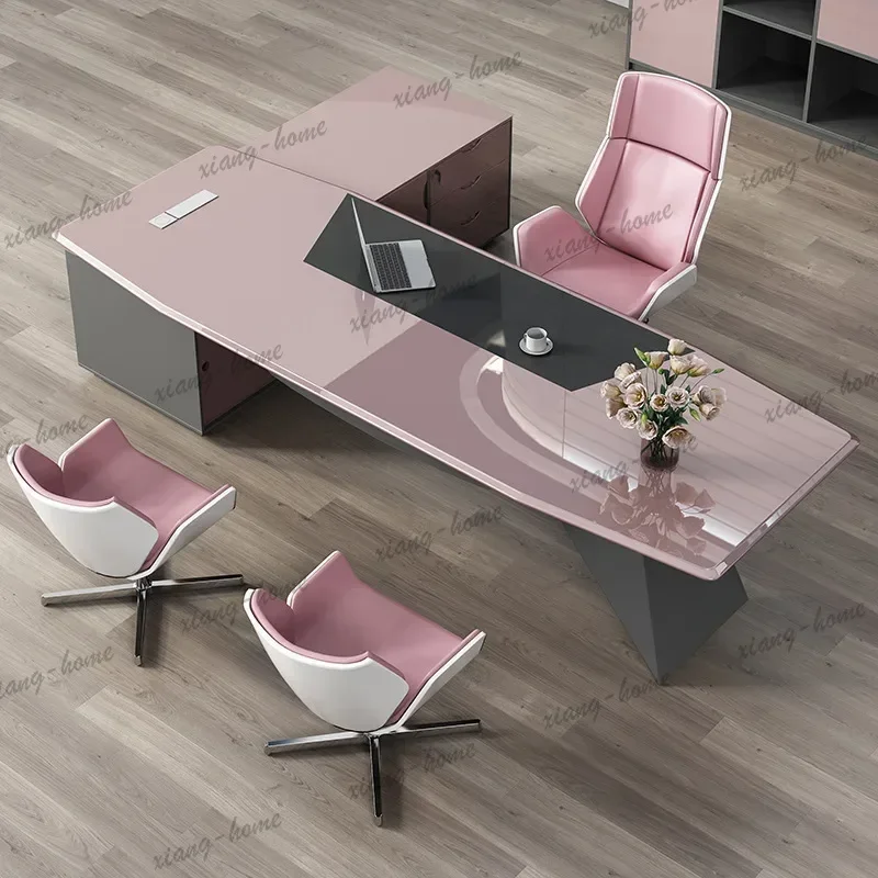 YJ Painted Beautiful Office Desk Colorful Supervisor Manager Bench Office Desk Creative Boss Office Furniture Der Schreibtisch X
