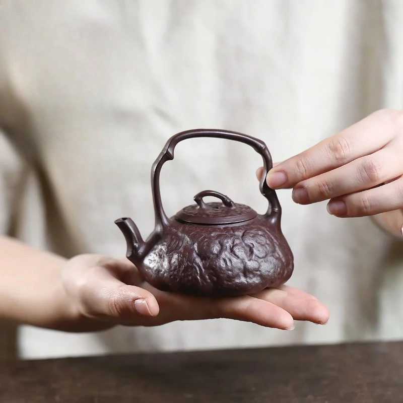 Yixing purple clay teapot, raw ore, purple mud for spring, lifting beams, Kung Fu tea set, Chinese teapot