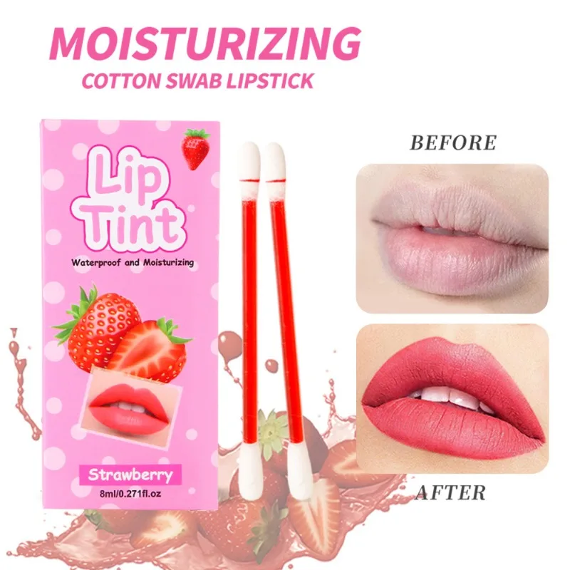 20 unids/set hisopo de algodón lápiz labial desechable brillo de labios portátil mate tinte de labios afrutado taza antiadherente cosméticos de maquillaje de labios duraderos