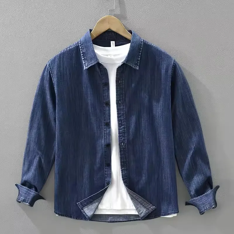 

2026 Spring Autumn New Vintage Washed 100% Cotton Long Sleeve Denim Shirt for Men Clothing Turn-down Collar Versatile Streetwear