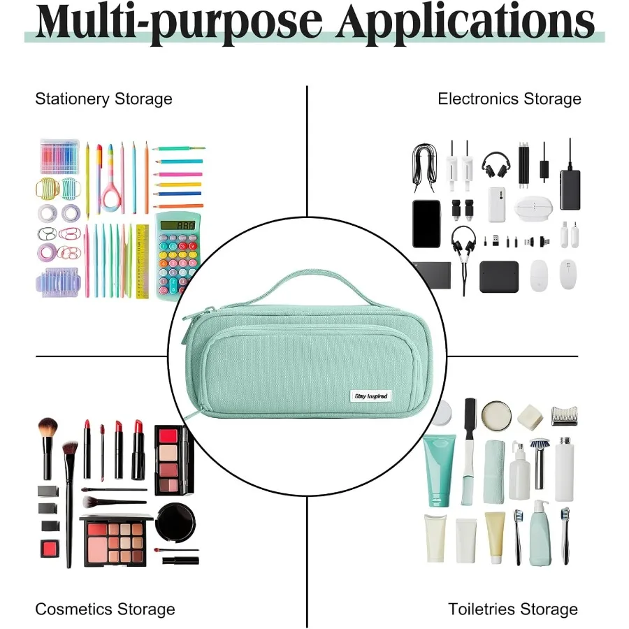 女の子と男の子のためのハンドル付きの大きなペンケース - 学校やオフィス用品のための可愛い整理ポーチ、収納に最適