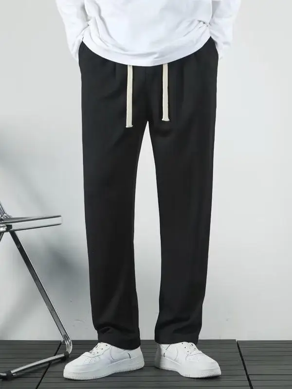 

Мужские повседневные брюки прямого кроя из ледяного шелка, весенне-осенние, легкие, свободные, струящиеся, молодежные, модные, длинные