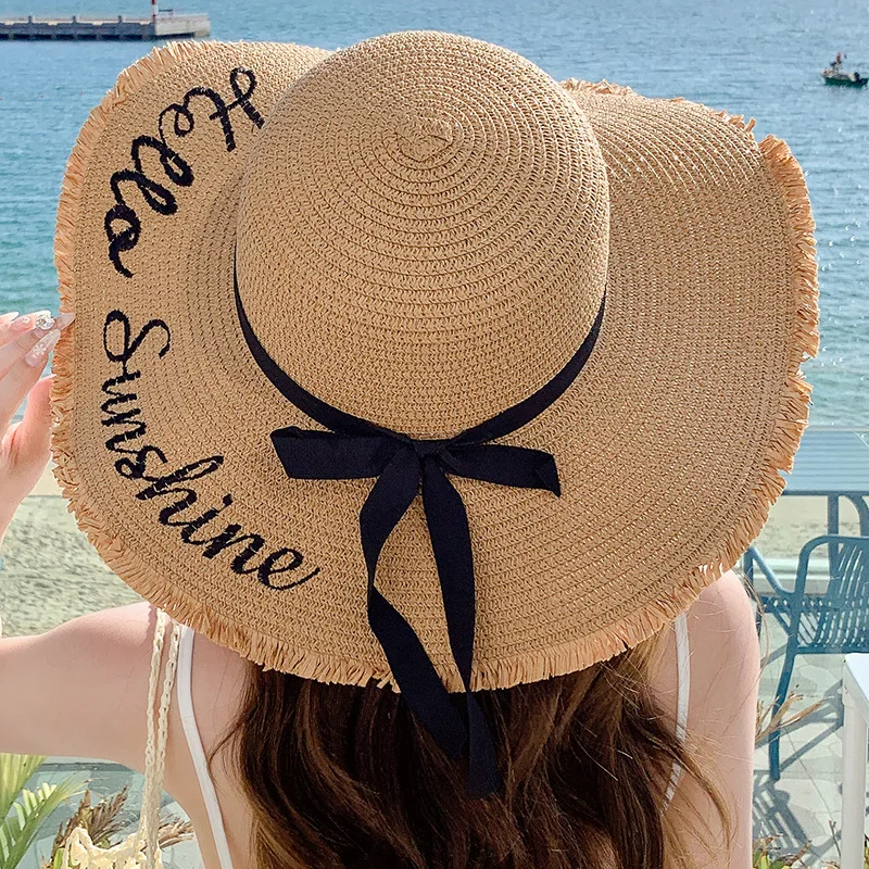 

New Summer beach hat fashion big brim hat women outdoor UV protection top empty travel hats panama straw hats sun gorras woven