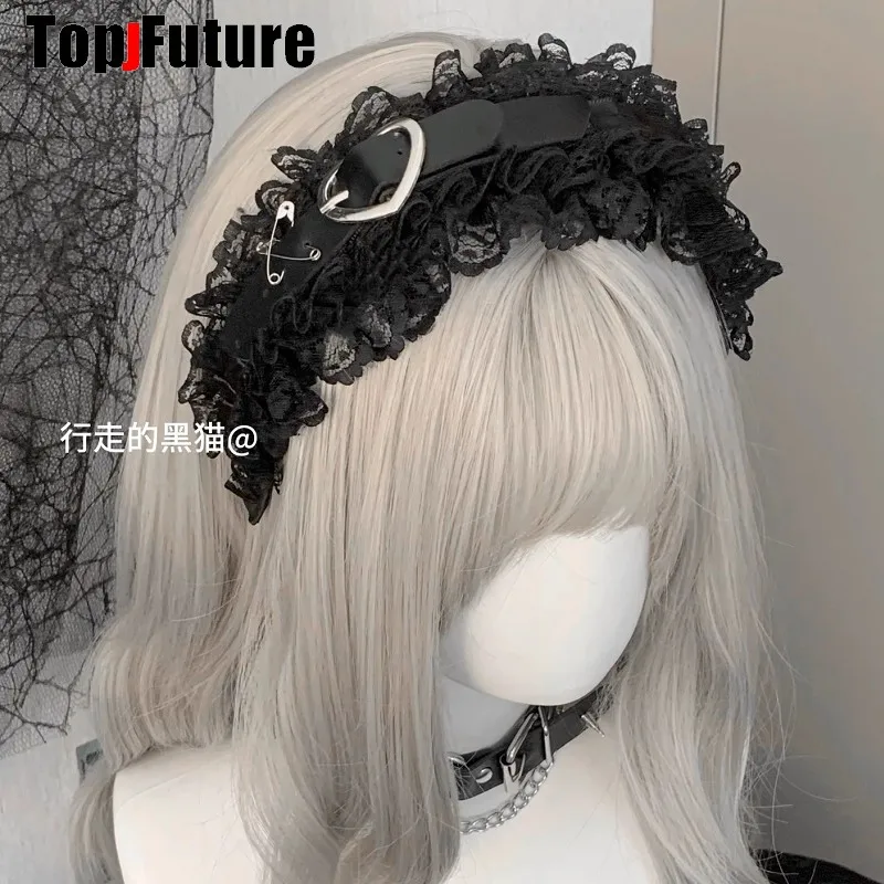 

Golita Lolita Halloween cosplay Y2K GIRL Harajuku Sweet Gothic punk Hair Hoops Lolita Ruffle Lace Love headband Hair accessories