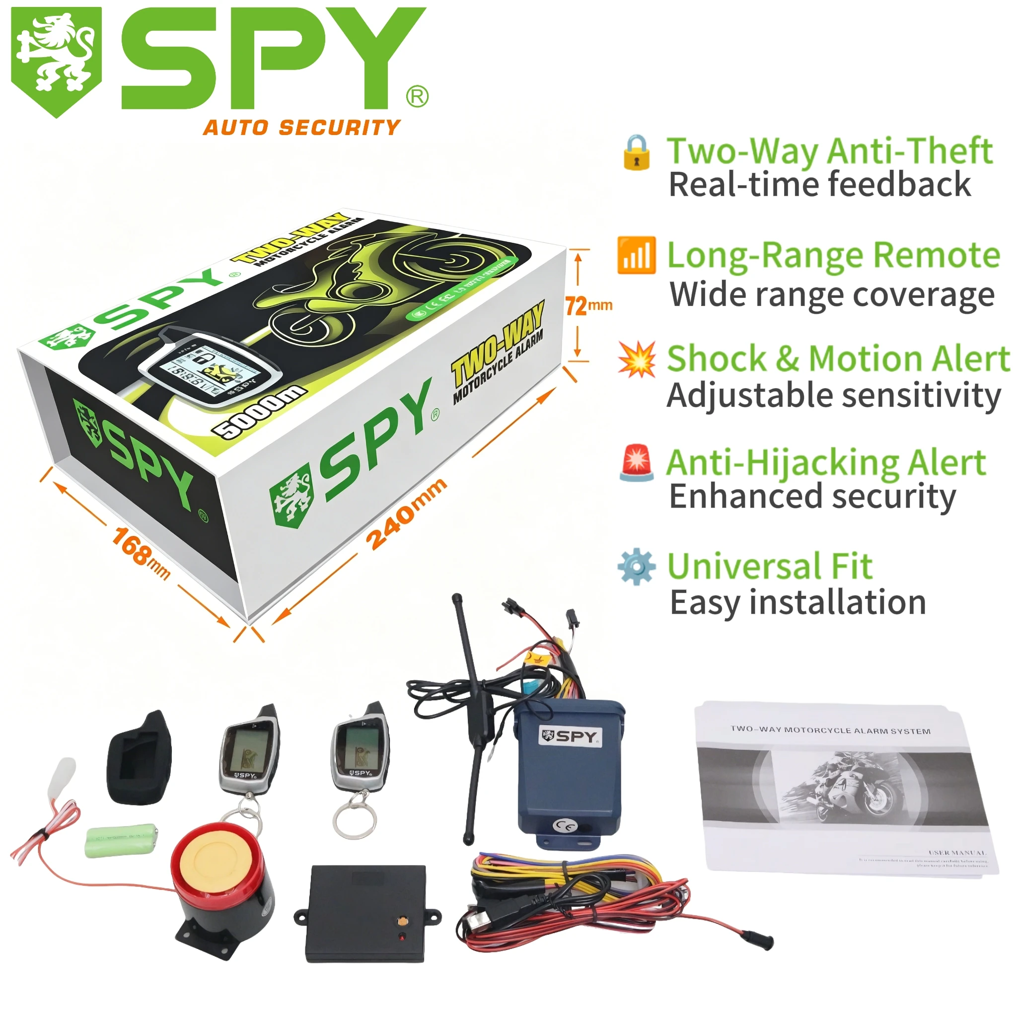 SPY Motorcycle 2 Way Alarm LCD Two Way Motorcycle Alarm System Remote Control Engine Start Keyless Entry Start System