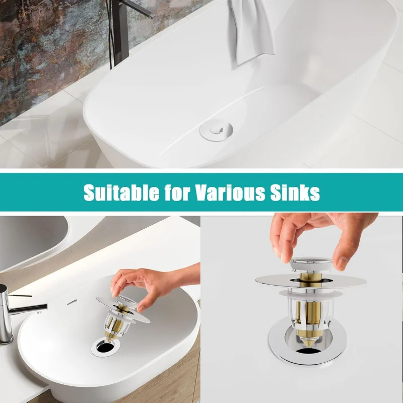 سدادة حوض الحمام، مصارف حوض نحاسية لأعلى، مصفاة توصيل عالمية 2 في 1 مع النمل