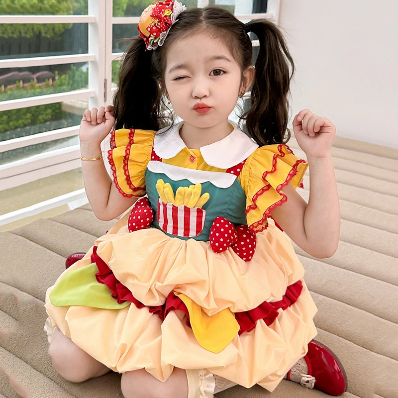 

Милое платье Лолита для девочки, повседневная юбка-помидорка на день рождения, дышащая, приятная к телу, на все сезоны, с цветочным узором