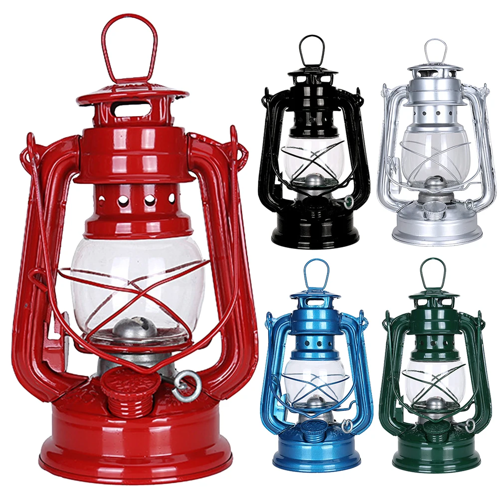 Camping Kerosene Lamp Portable Outdoor Atmosphere Lighting Tent Lanterns with Handle Vintage Oil Burning Table Hurricane Lamps