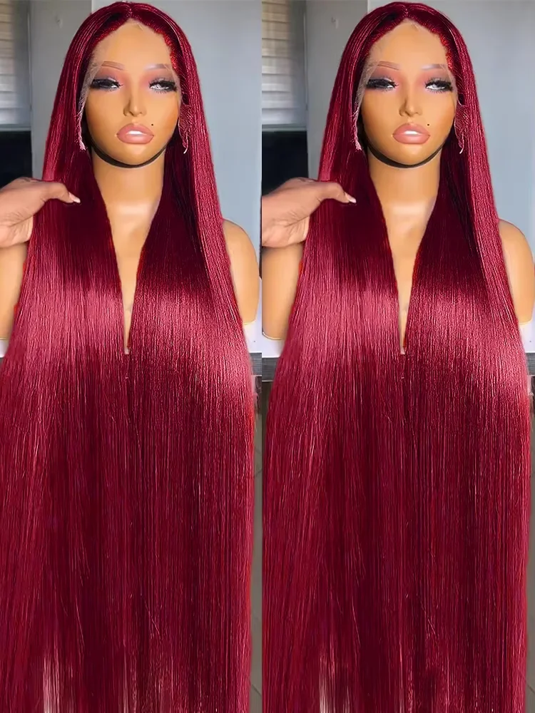 200 Density 99J Burgundy 13x6 13x4 Lace Frontal Human Hair Wigs Brazilian Hair 40 52Inch Straight Red Lace Front Wigs Human Hair