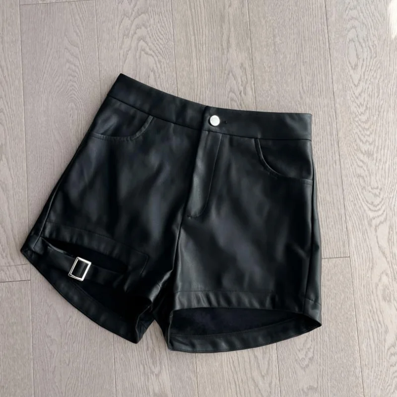 Pantalones cortos de cuero Pu negro para mujer, pantalones cortos góticos ajustados de cintura alta, moda urbana Y2K, traje Sexy para chica