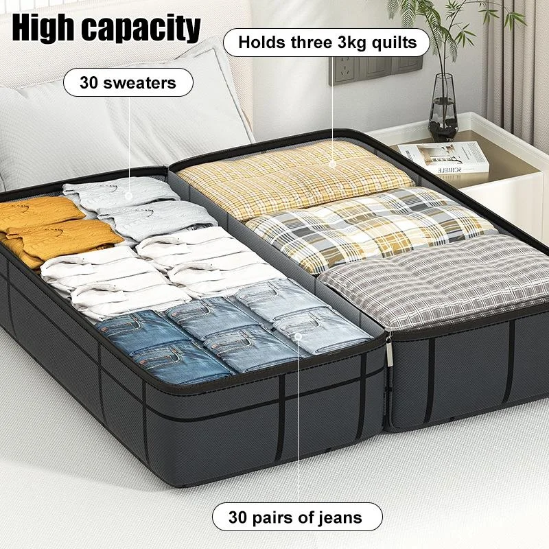 Large Capacity Storage Bags Organizer With Reinforced Handle And Zippers Sturdy , Thick Fabric Clothes Organization And Storage