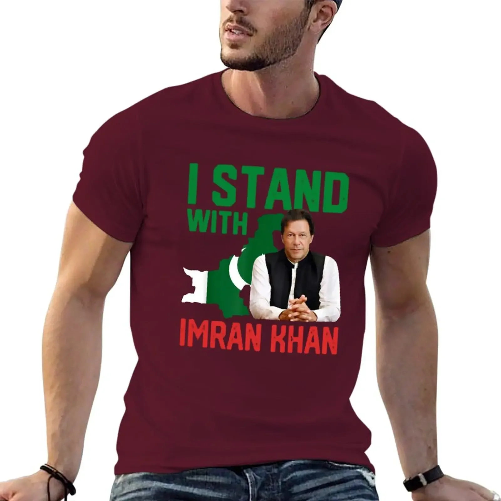 tops man clothes sweat shirts mens vintage t shirts I stand with Imran Khan T-Shirts  mens clothing  graphic harajuku oversized