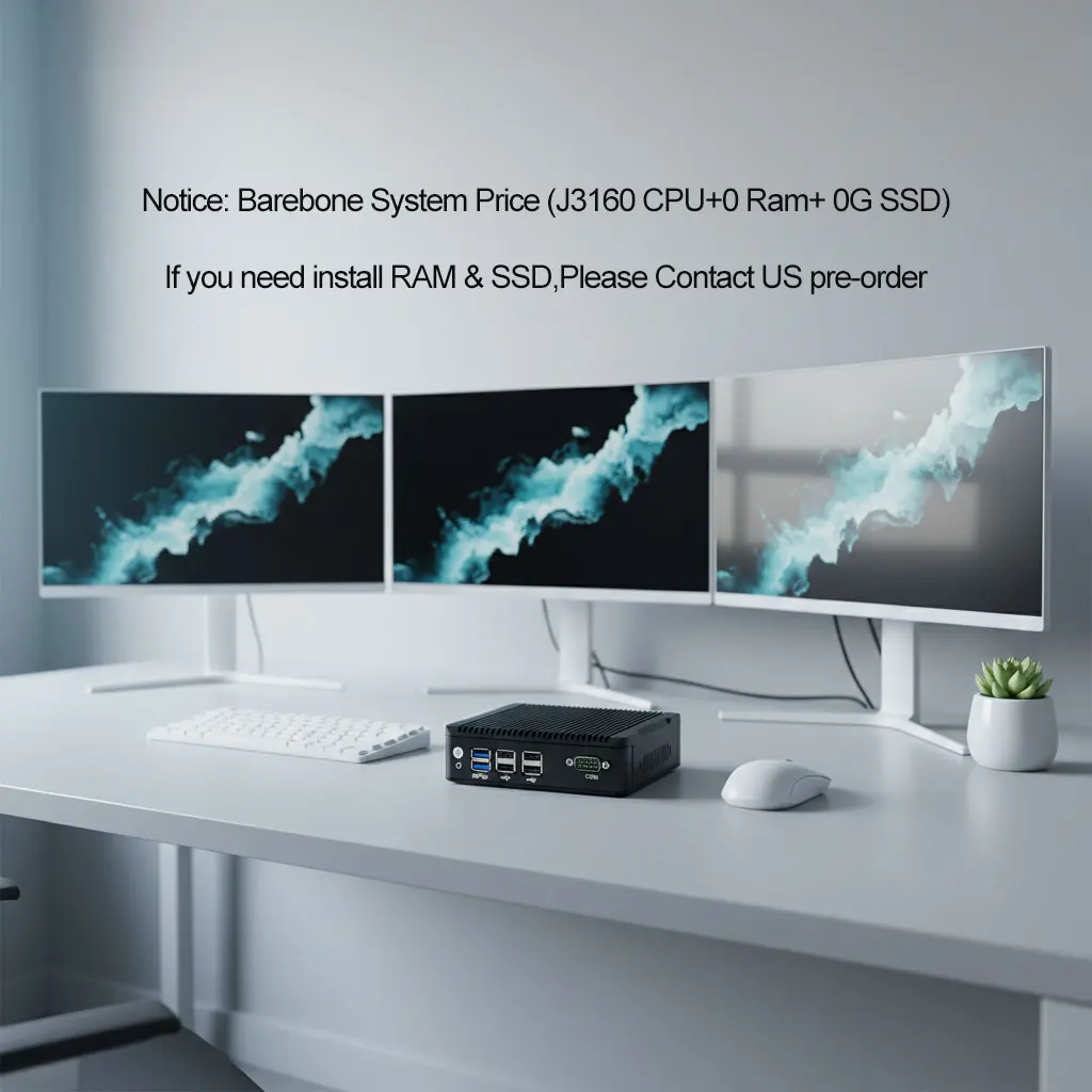 Ultra Mini Pc Quad Core J3160 Three Display Barebone Mini Pc for Kiosk Interactive Info System