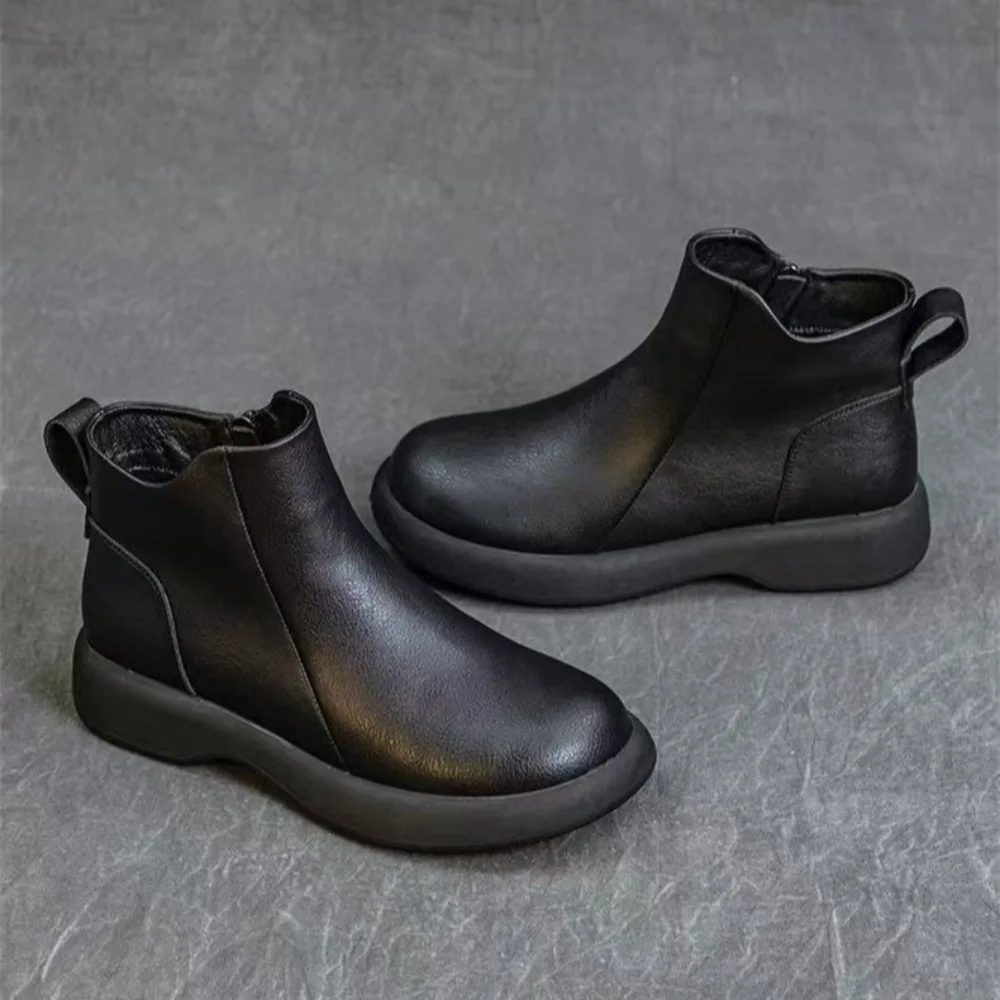 

Женские ботильоны, осенне-зимние кожаные женские ботинки в стиле ретро, 2025 г., популярные короткие ботинки, универсальная повседневная женская обувь