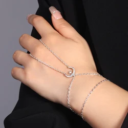 XSBODY Fashion Moon Hand Chain Bracelet Y2k Design Girl Finger Decoration Charm Star Rhinestone Bangle Chain Harness Party Gift