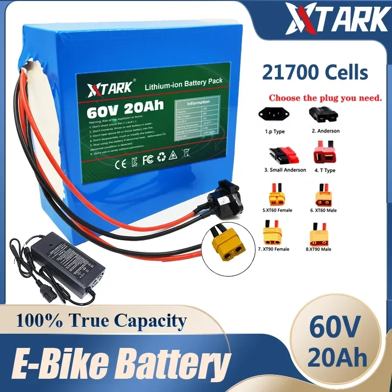 

60V 16S4P 21700 Lithium Battery Pack 1000W-3000W 20A BMS T XT60 Plug for Electric bicycle Motorcycle scooter +67.2V 2A Charger