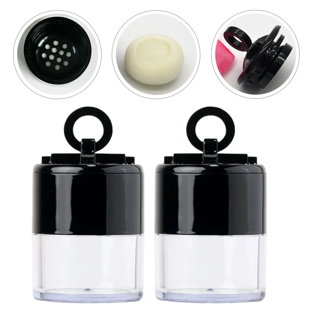 2Pcs Mushroom Loose Powder Box Empty Compact Portable Makeup Container Puff Included Travel Case Loose Powder Box