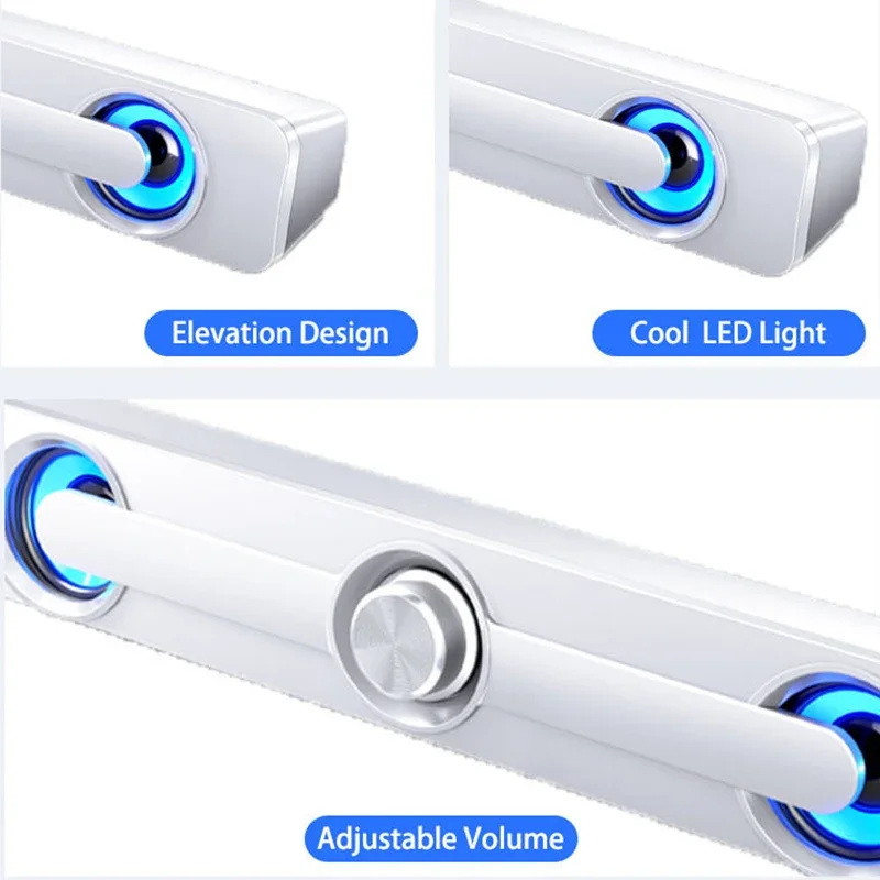 مكبر صوت ذكي متوافق مع الكمبيوتر يعمل بمنفذ USB، تصميم فريد مع ضوء أزرق