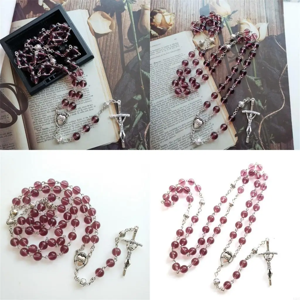 Cuentas perlas vidrio Rosario Nuestro collar Collar Católico Medalla Lourdes para collar cuentas oración