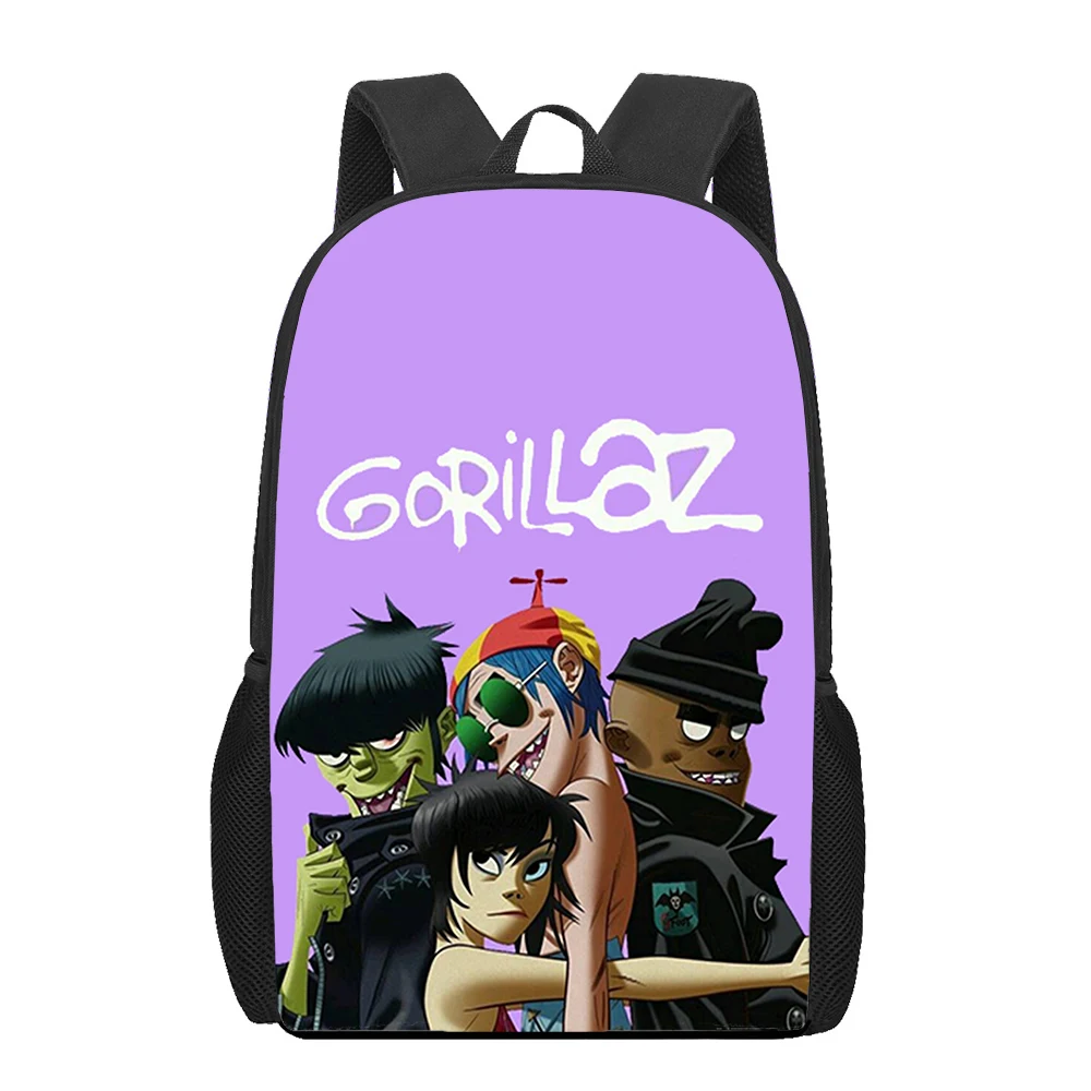 Gorillaz Band Impresso Mochilas para Crianças, Padrão dos desenhos animados, Sacos de livros escolares, Mochila Kawaii Adolescente, Meninos e Meninas, Mochila Laptop Casual