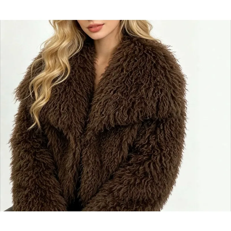 Fur Jacket Eco-friendly Curly Hair Women's Jacket Autumn and Winter Imitation Fur Big Collar
