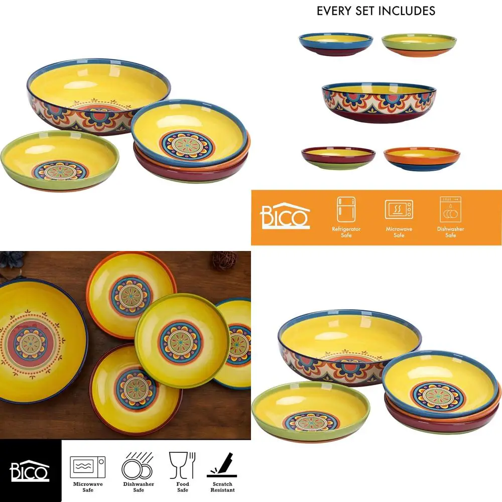 

Набор из 5 керамических мисок для пасты — 1 большая (625 мл), 4 маленькие (1030 мл), идеально подходит для пасты и салатов, можно использовать в микроволновой печи и посудомоечной машине