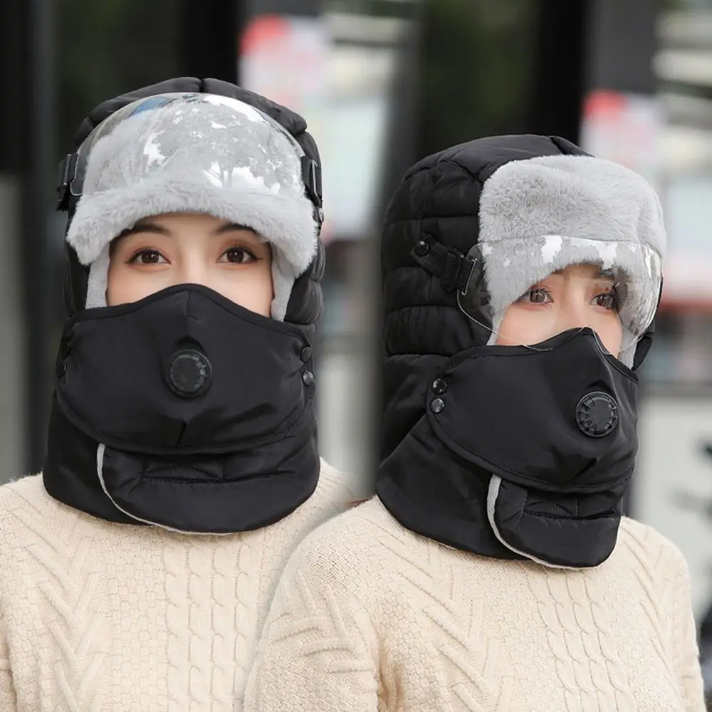Cold Protection With Anti Fog Glasses Plush Thermal Trapper Hat Cold-proof Thicken Cycling Caps Head Cover Winter Warm