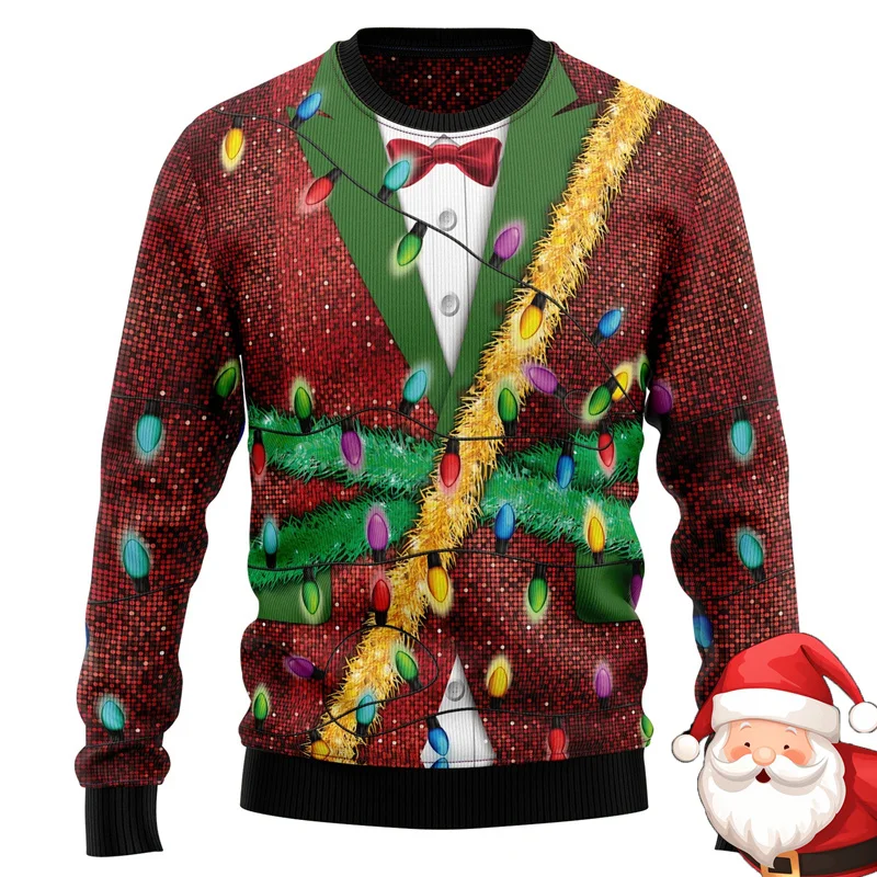 Brutto maglione natalizio da uomo divertente stampa grafica di Babbo Natale pullover caldo invernale felpa casual oversize per le vacanze