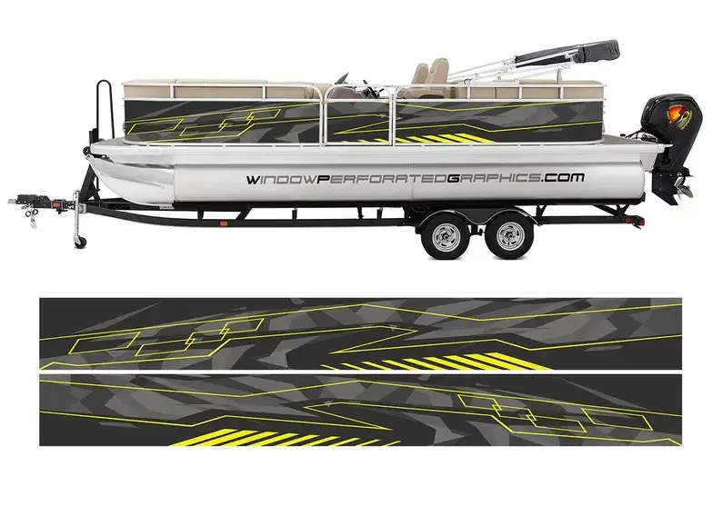 

Gray and Yellow Abstract Lightning Hexagons Graphic Boat Vinyl Wrap Fishing Pontoon Sportsman Tenders Console Bowriders Deck Boa