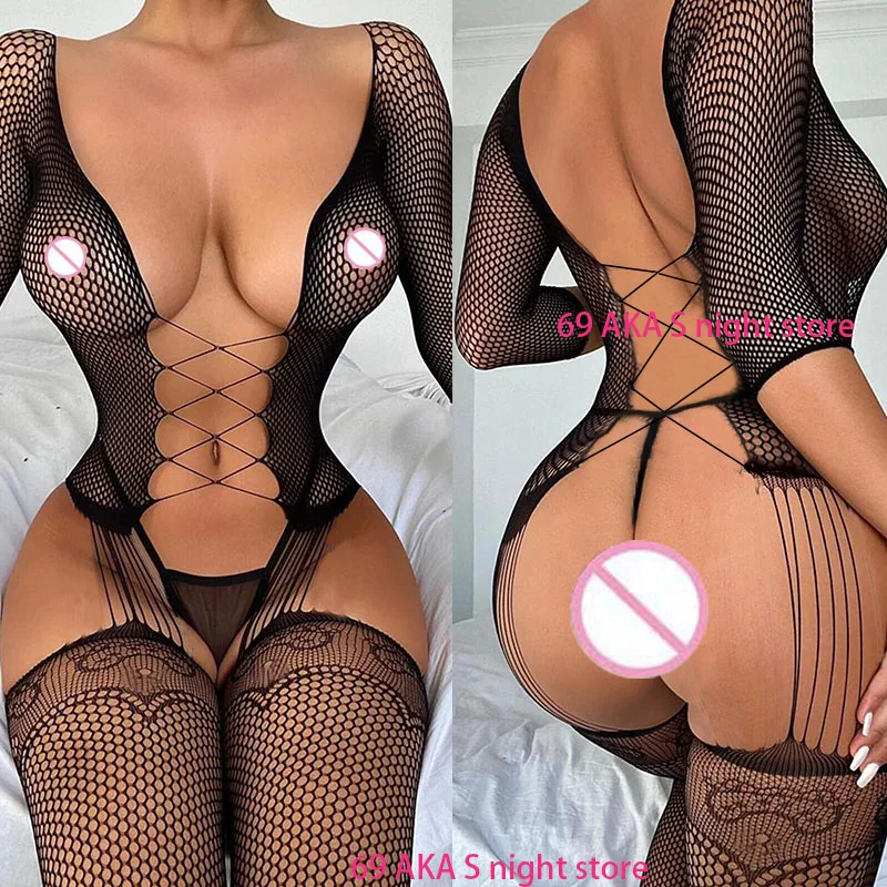 Hot Fishnet Bodysuit Crotchless Bodystockings Women Sexy Lingerie Erotic Pajama Fancy BodyUnderwear Sex Set Couple Game Suit New