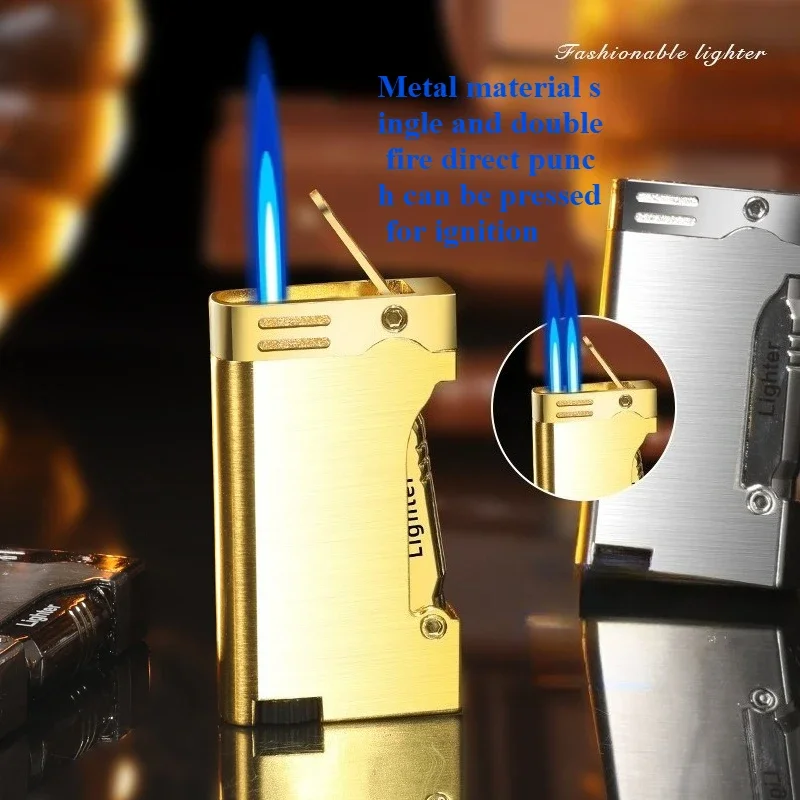 

New Side Press Windproof Blue Flame Direct Lighter Inflatable Internet Celebrity Lighter Dual Fire Cigar Special Lighter