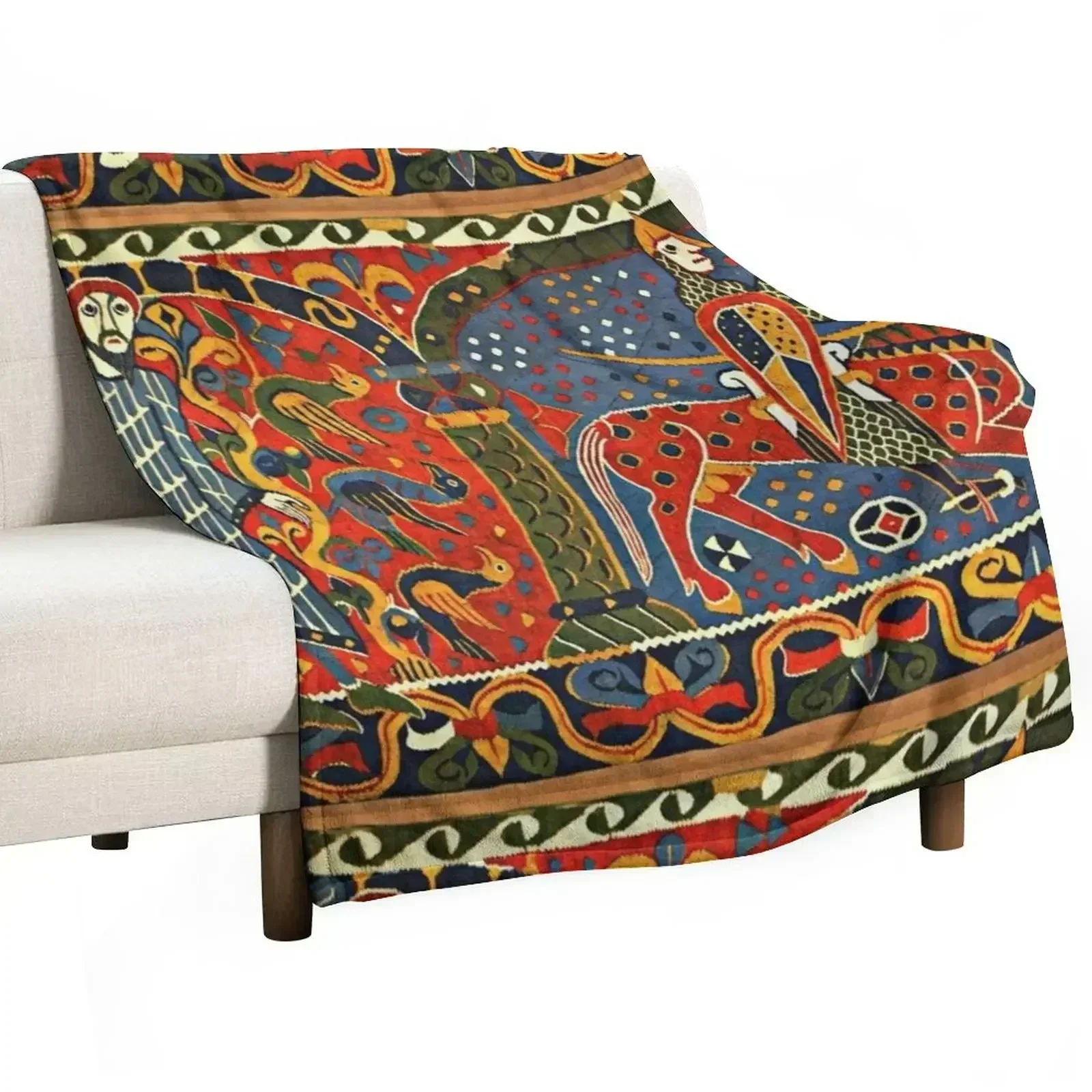 NORWEGIAN BALDISHOL TAPESTRY , Medieval Knight Horseback Throw Blanket Beautifuls Stuffeds Sofa Quilt Luxury Designer Blankets