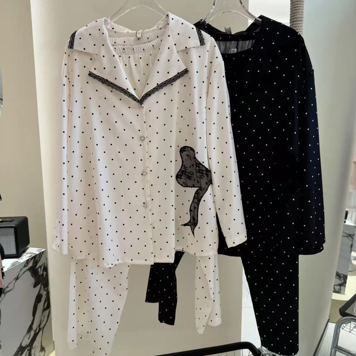 

Polka Dot Print Satin Pajamas Suit Sleepwear Women Pyjamas Femme Nightwear Casual Home Wear