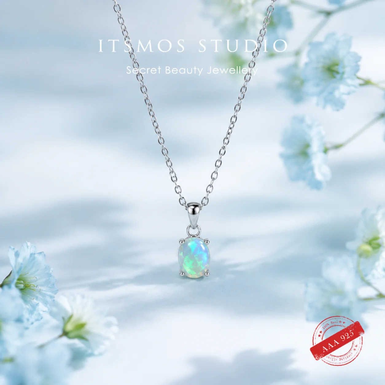 

ITSMOS Iridescent Opal Pendant Necklace 925 Sterling Silver Vibrant Healing Crystal Dainty Jewelry Perfect Gift for Women